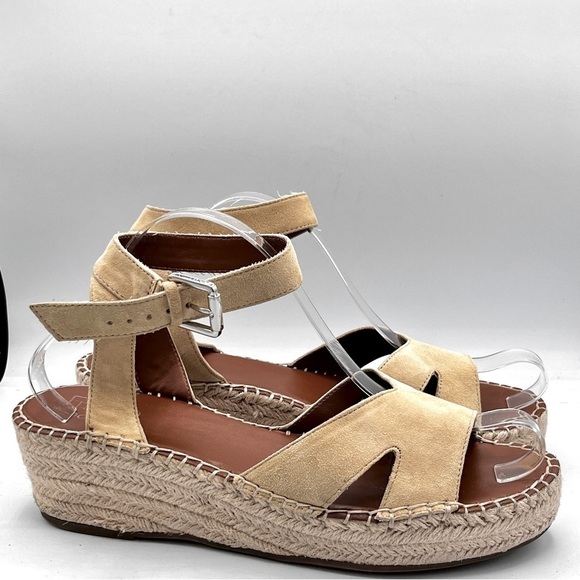 Franco Sarto Pellia Espadrille Sandals Size 10M Sand Suede Wedge Ankle Strap - Picture 2 of 10
